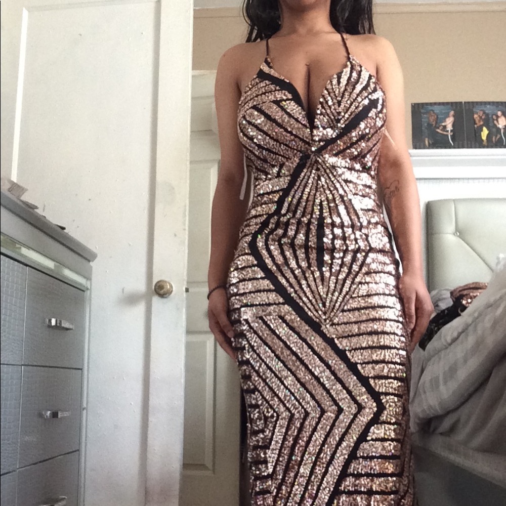 Black & Copper Sequin Dress